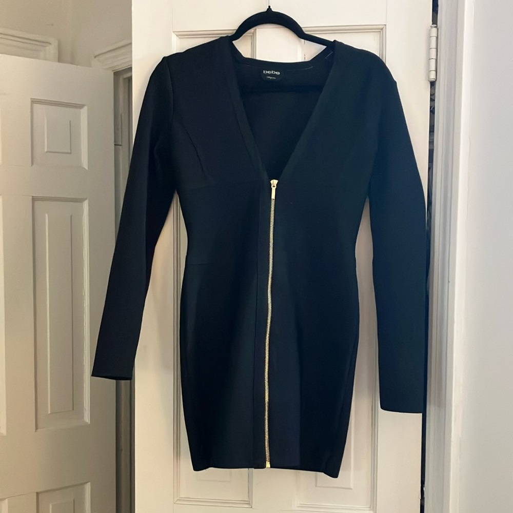 Bebe Black Long Sleeve Bandage Dress